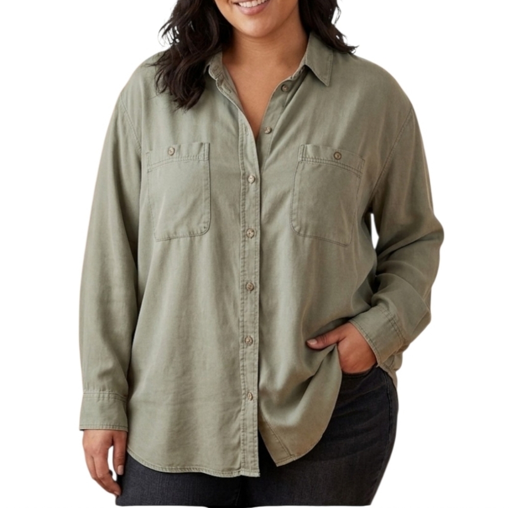 Social Standard Sanctuary Sage Green Button-Down Long Roll-up SleeveShirt XXL